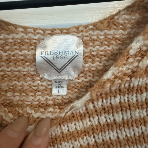 Freshman Tan and White Striped Sweater - Picture 2 of 2